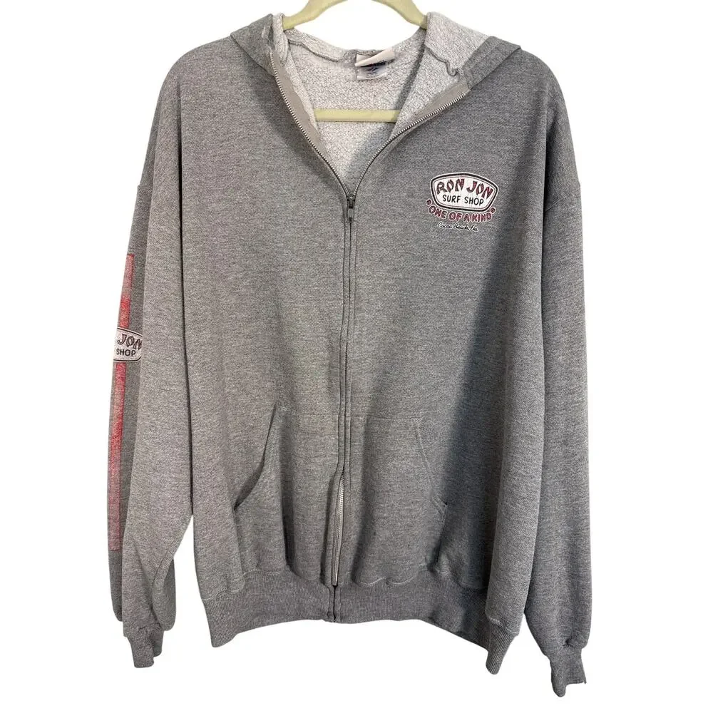 Ron Jon Surf Shop Hoodie Gray Zip Up Sweatshirt One of a Kind Cocoa Beach FL